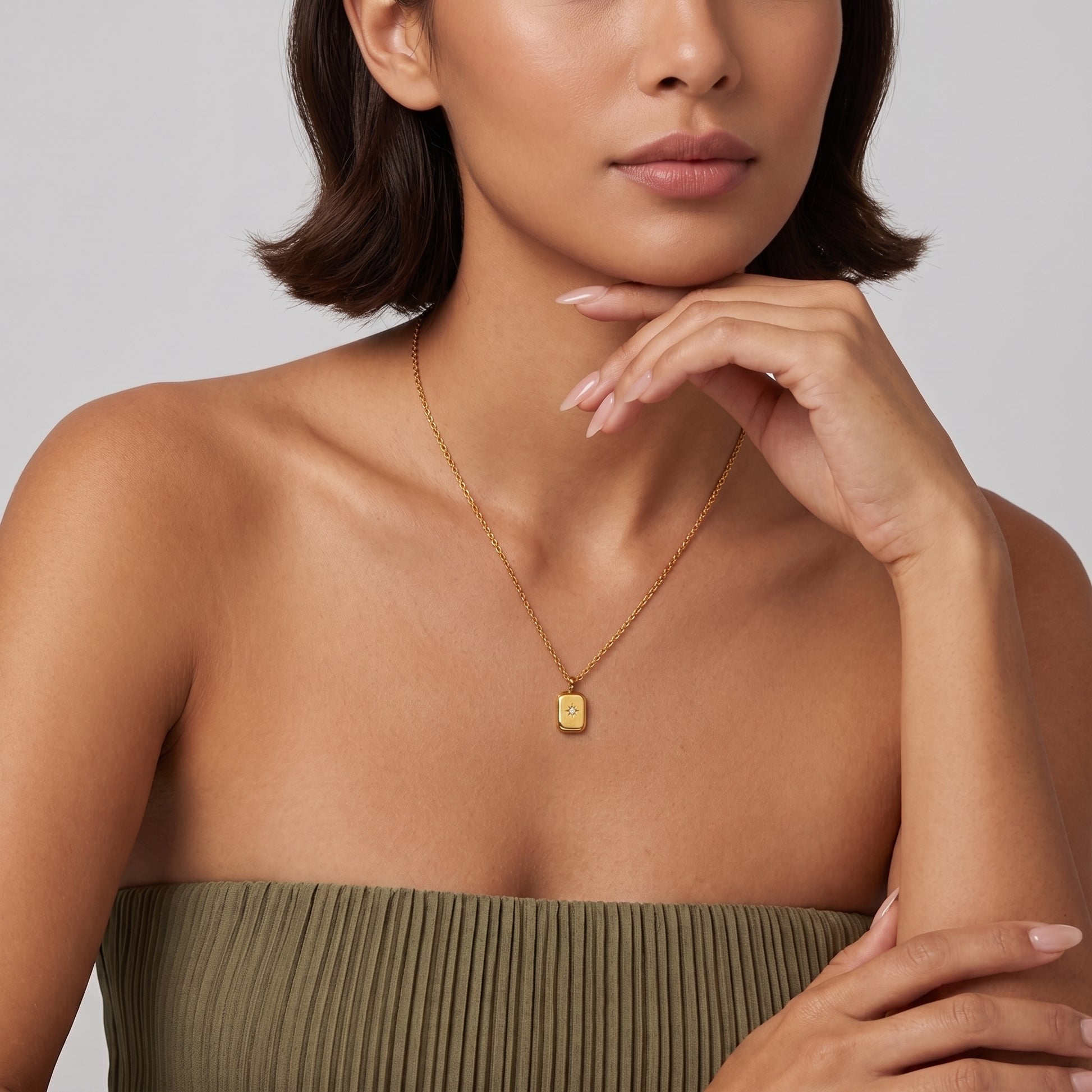 Celeste Vintage Geometric Tag Crystal Gold Necklace - Joie d’Or