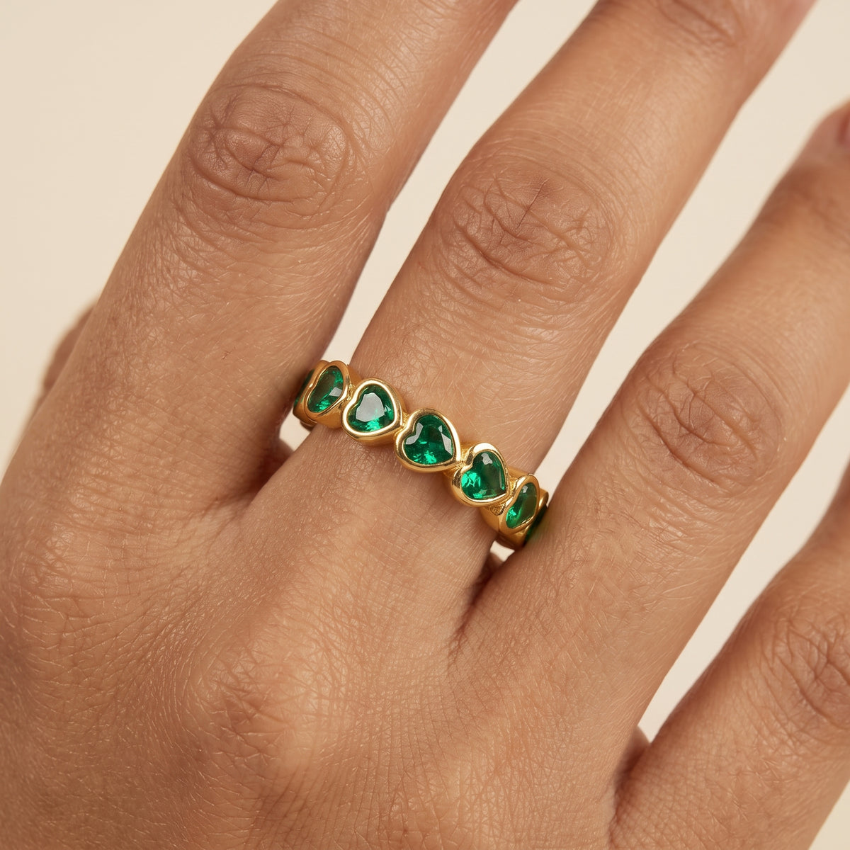 Camille Green Heart Gold Ring