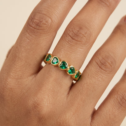 Camille Green Heart Gold Ring