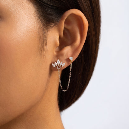 Inès Marquise Crown Double Piercing Silver Earrings - Joie d’Or