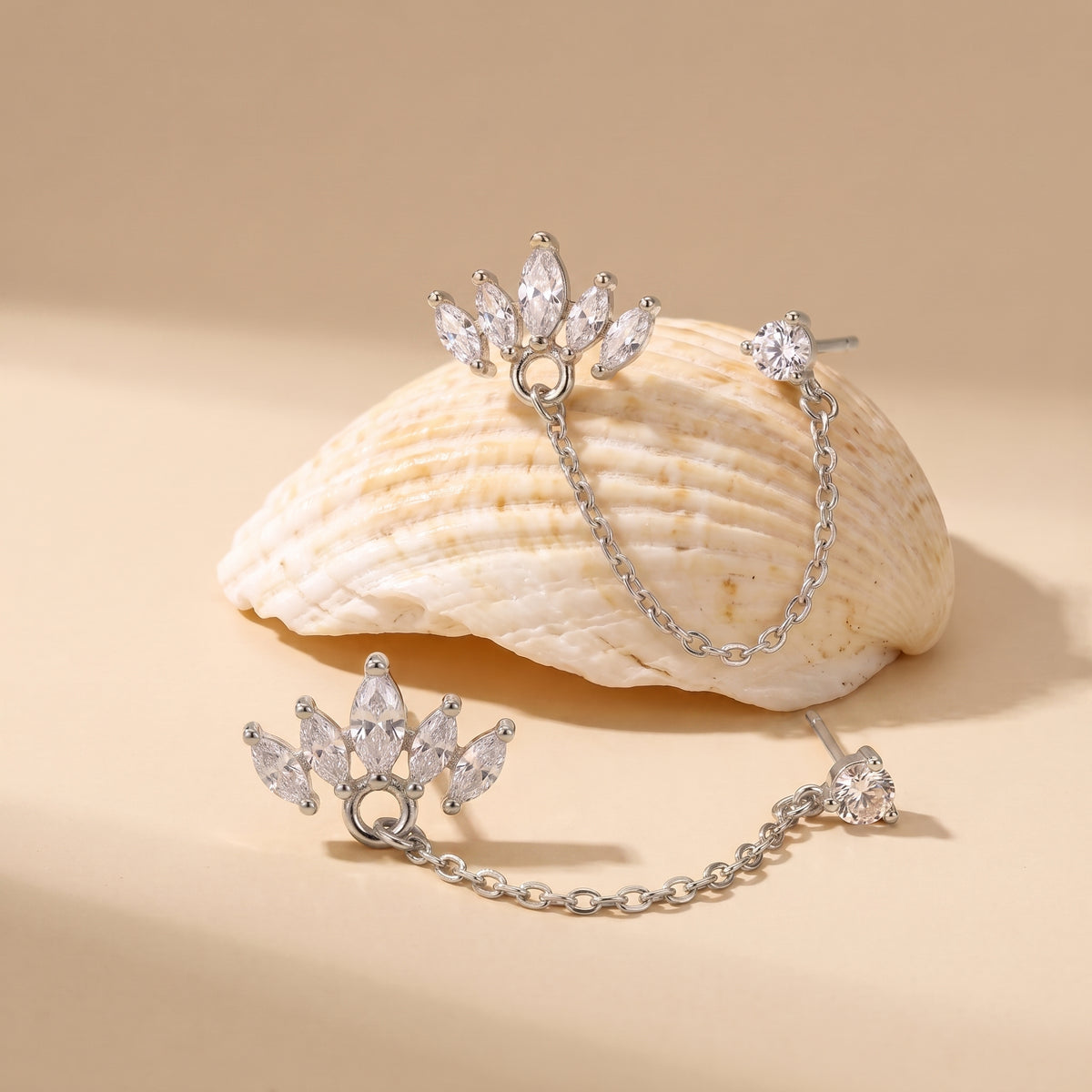 Inès Marquise Crown Double Piercing Silver Earrings - Joie d’Or