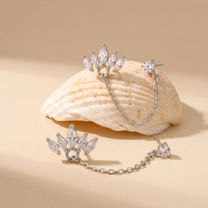Inès Marquise Crown Double Piercing Silver Earrings - Joie d’Or