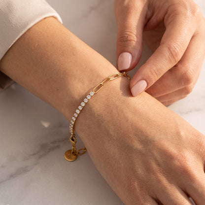 Chiara Dual Chain Zircon Paperclip Gold Bracelet - Joie d’Or