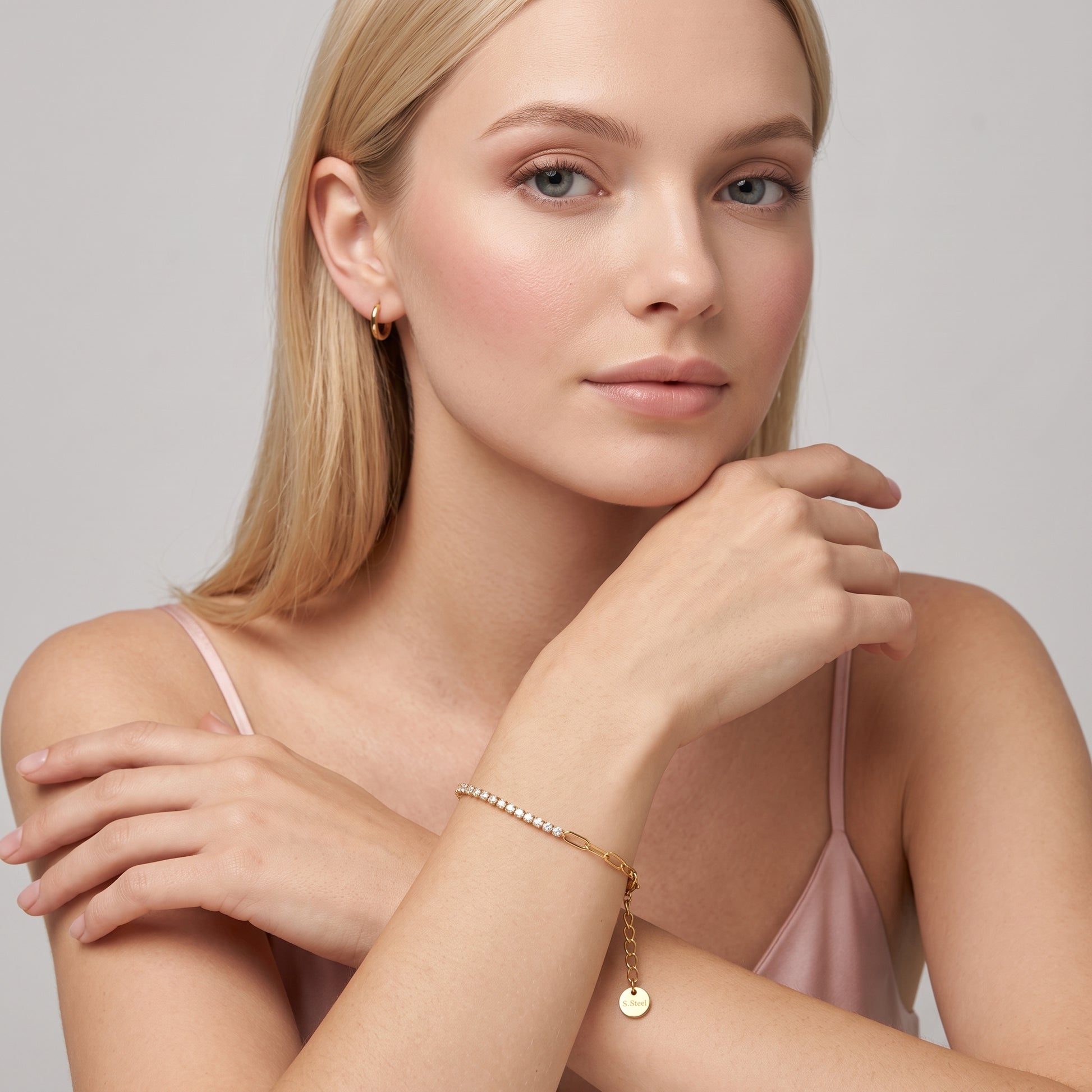 Chiara Dual Chain Zircon Paperclip Gold Bracelet - Joie d’Or