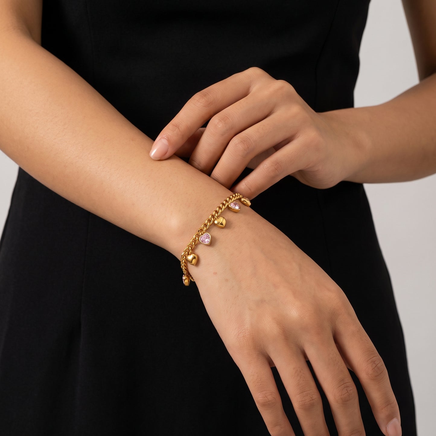 Amélie Pink & Gold Heart Charm Bracelet - Joie d’Or