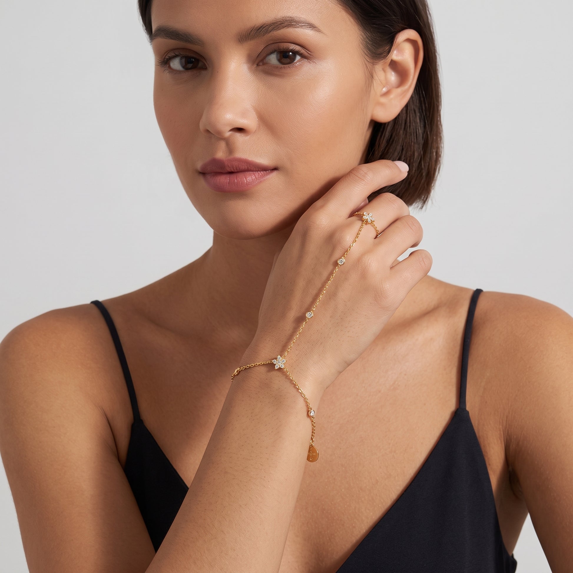 Flavia Elegant Flower Hand Harness Gold Bracelet - Joie d’Or