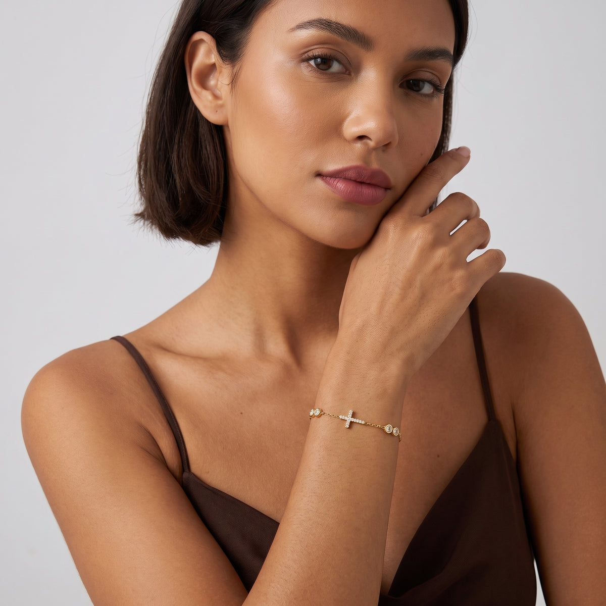 Giulia Sideways Cross Gold Bracelet