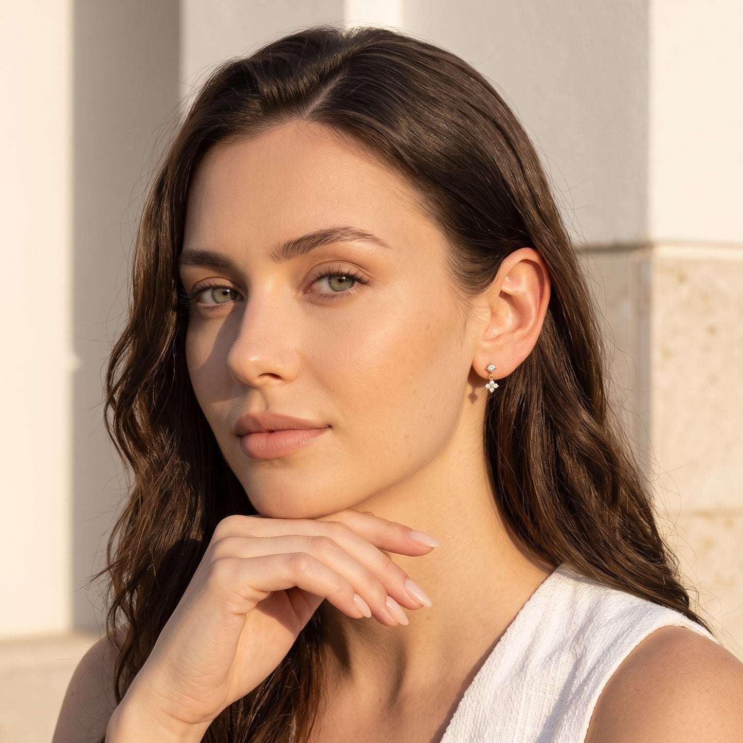 Astrid Four-Petal Crystal Drop Gold Earrings - Joie d’Or