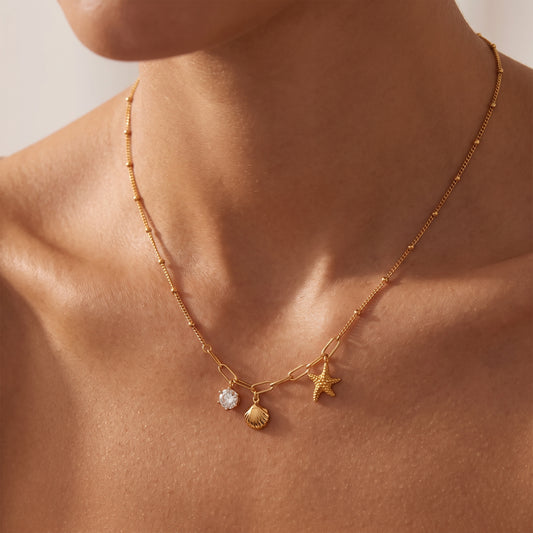 Beatrix Ocean Charm & Crystal Gold Chain - Joie d’Or