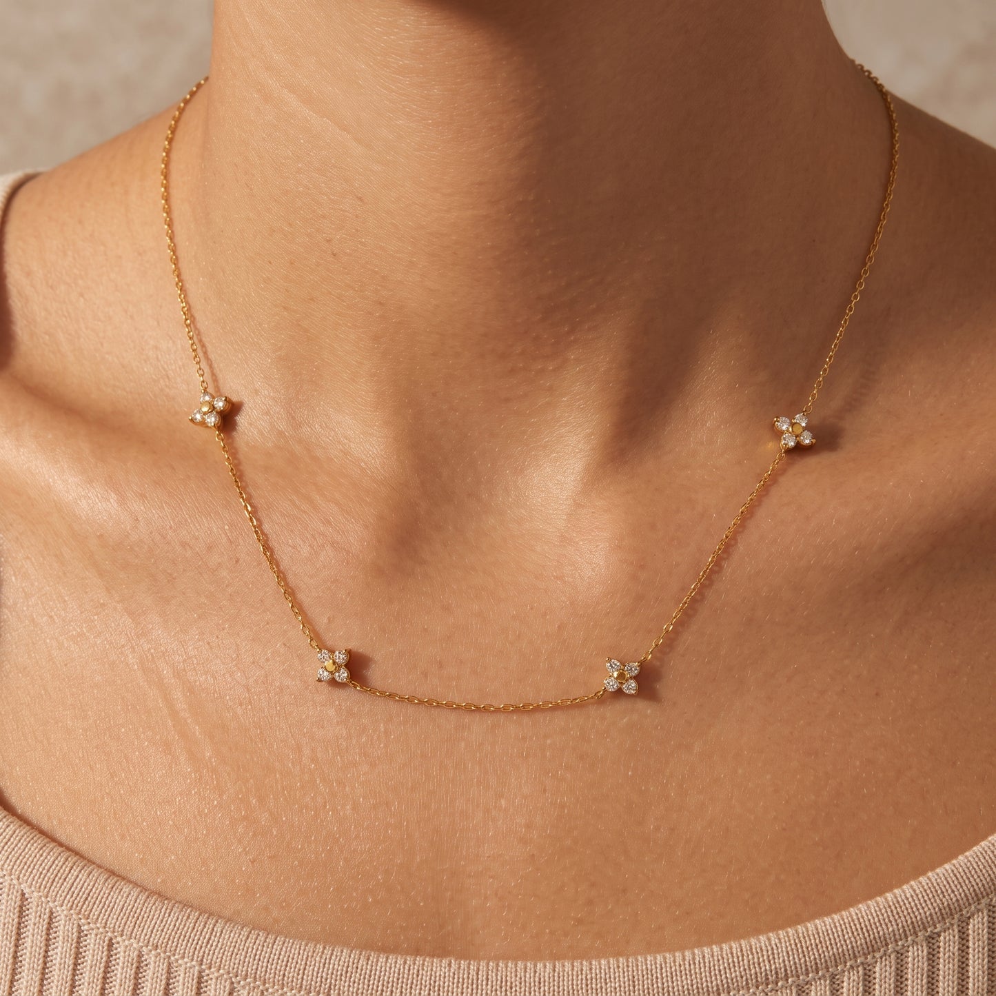 Agathe Four-Petal Floral Gold Necklace - Joie d’Or