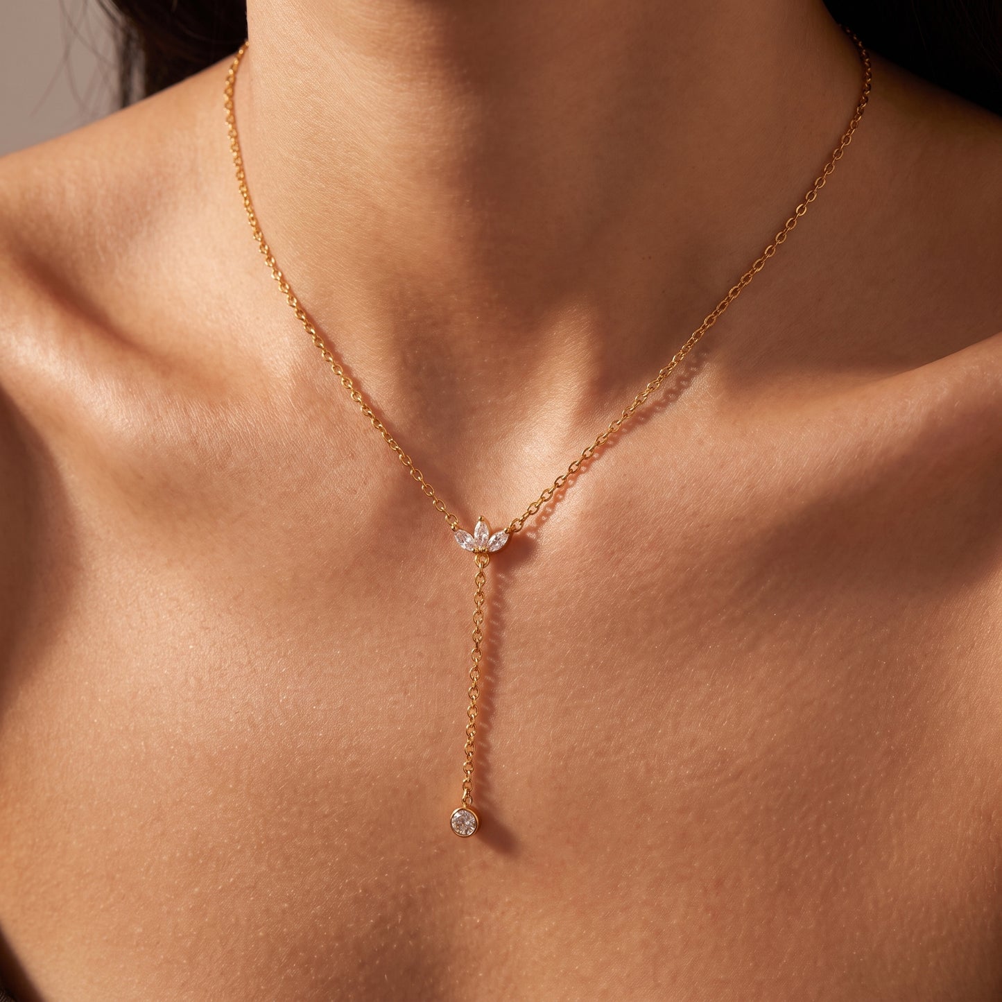 Elise Crystal Lotus Drop Gold Necklace