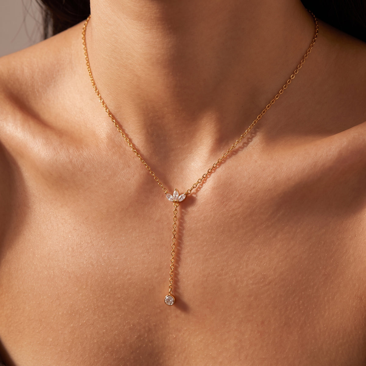 Elise Crystal Lotus Drop Gold Necklace - Joie d’Or