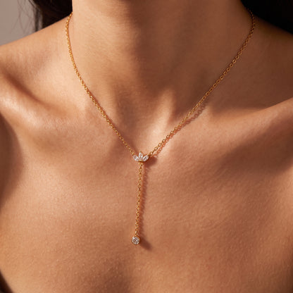 Elise Crystal Lotus Drop Gold Necklace