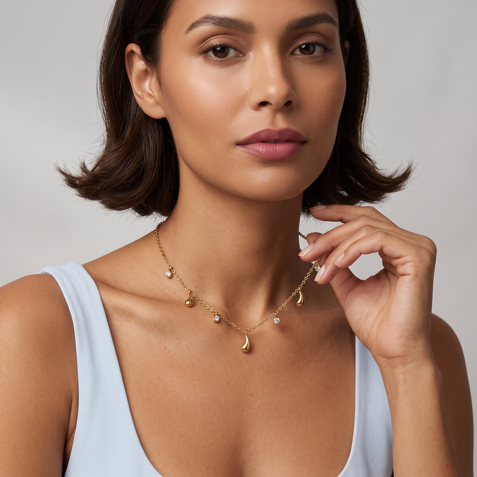 Aveline Teardrop Crystal Charm Gold Necklace - Joie d’Or