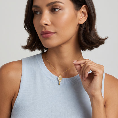 Flavia Sparkling Tennis Racket Charm Necklace - Joie d’Or