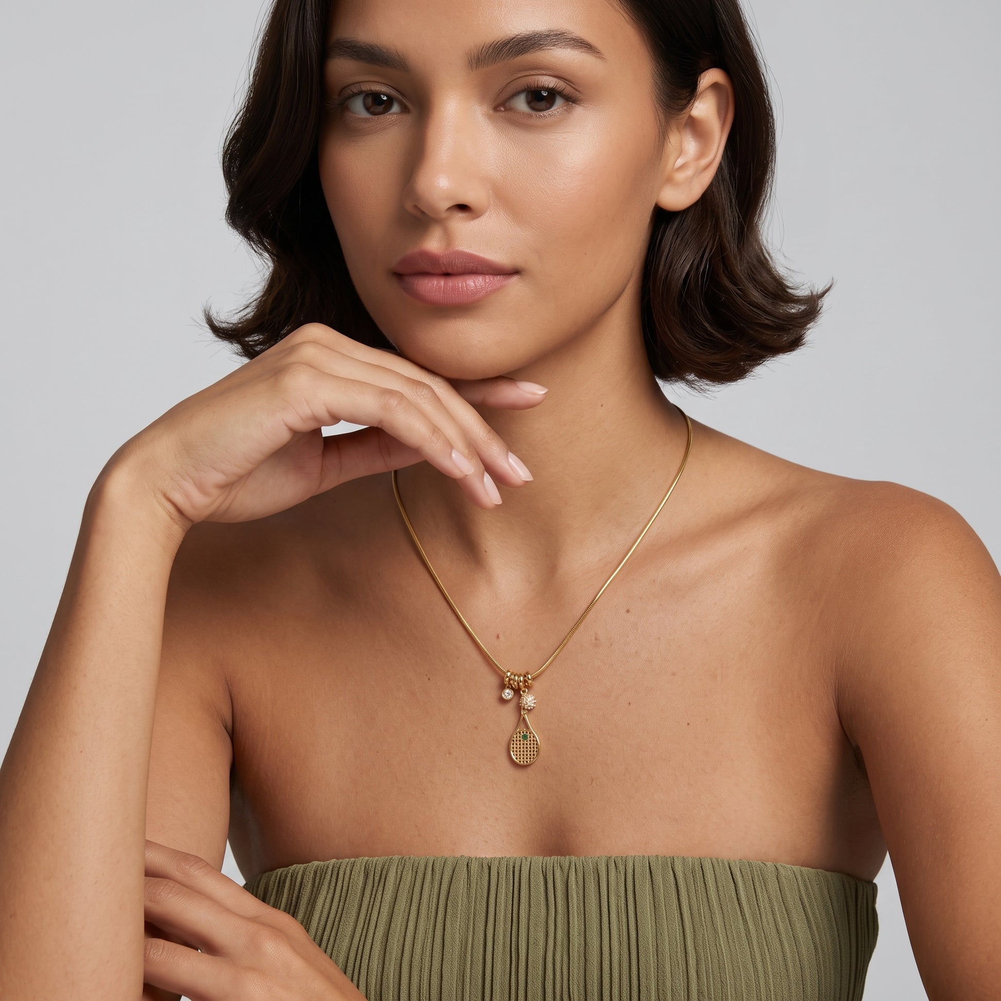 Colette Emerald Accent Tennis Pendant Gold Necklace - Joie d’Or