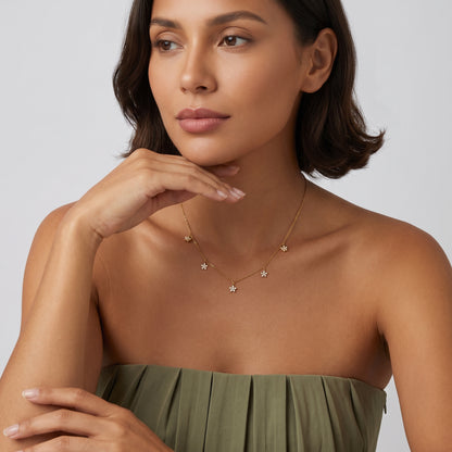 Aline Dainty Floral Zircon Gold Necklace - Joie d’Or