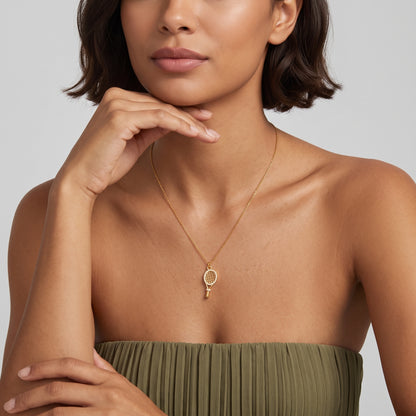 Flavia Sparkling Tennis Racket Charm Necklace - Joie d’Or