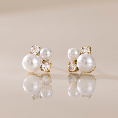 Blanche Pearl Cluster Gold Earrings