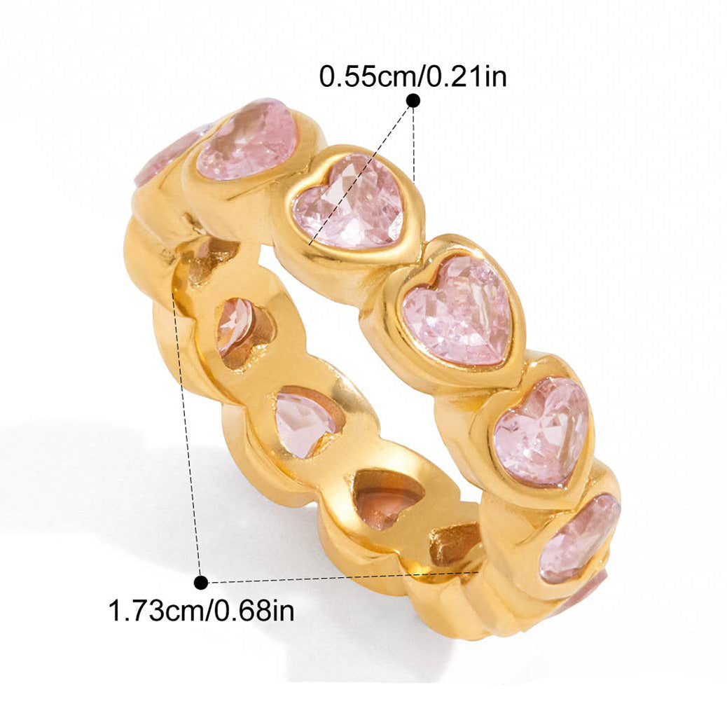 Camille pink heart gold ring: blush-pink heart-cut zircons set all the way round the band, 5.5 mm stones, weight 5 g