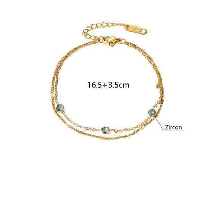 Cécile blue crystal bracelet measurements: length 16.5cm plus 3.5cm, blue zircons, weight 1.3g, stainless steel