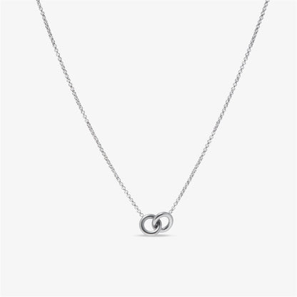 Colette interlocking rings necklace in silver on a fine chain against a white background