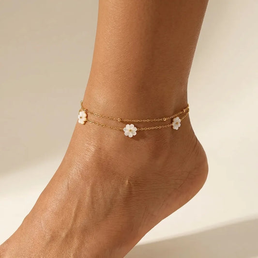 Camille White Flower Anklet - Joie d’Or