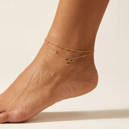Aurélie Bow Charm Anklet - Joie d’Or