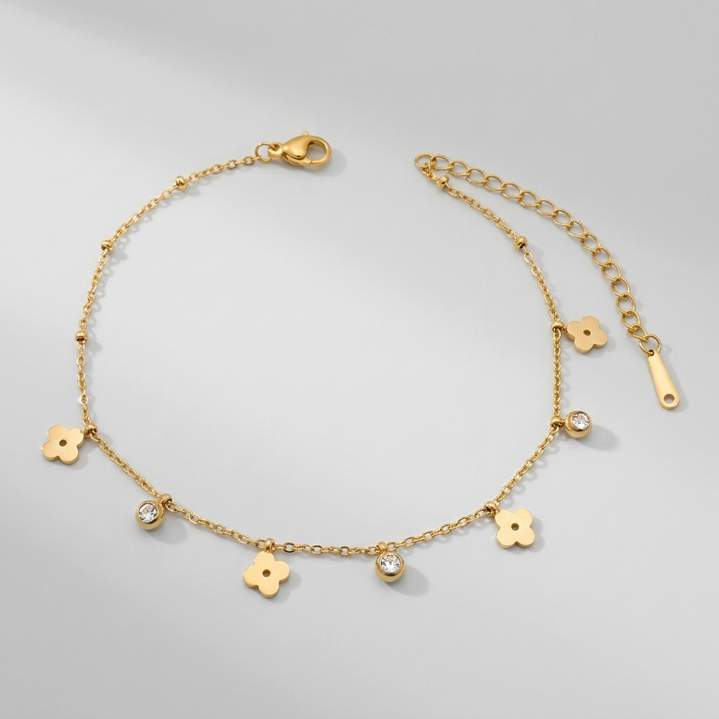 Lucia Crystal & Clover Charm Anklet