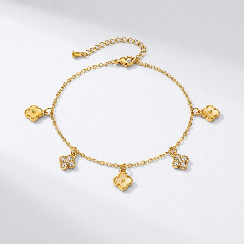 Mia Crystal Clover Charm Anklet - Joie d’Or