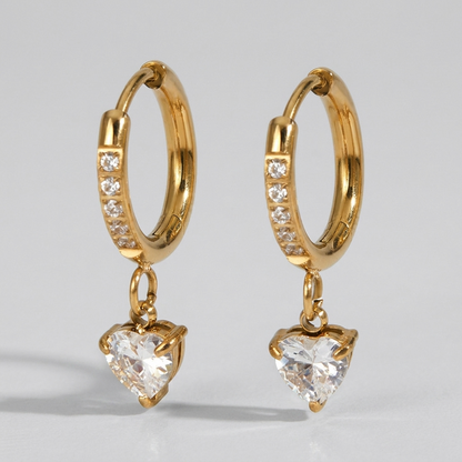 Aurélie Crystal Heart Gold Earrings - Joie d’Or