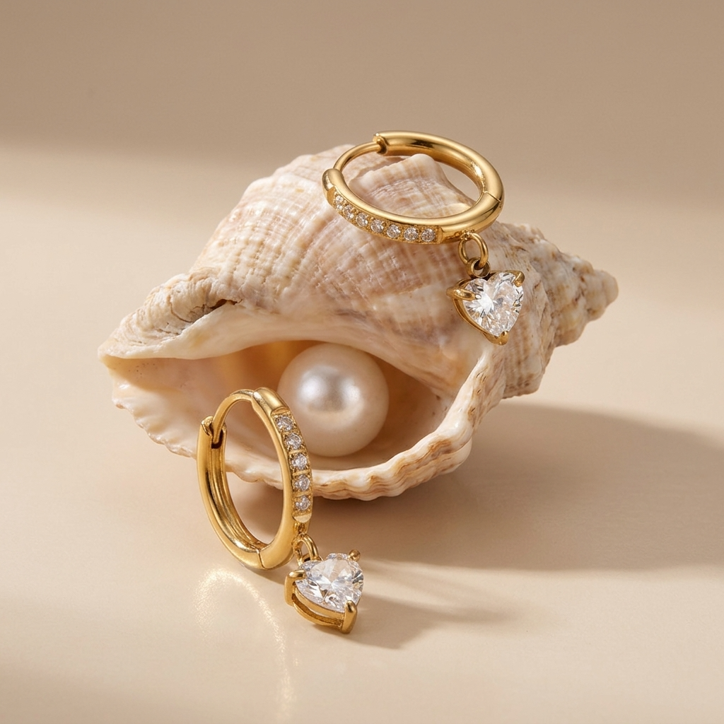 Aurélie Crystal Heart Gold Earrings - Joie d’Or