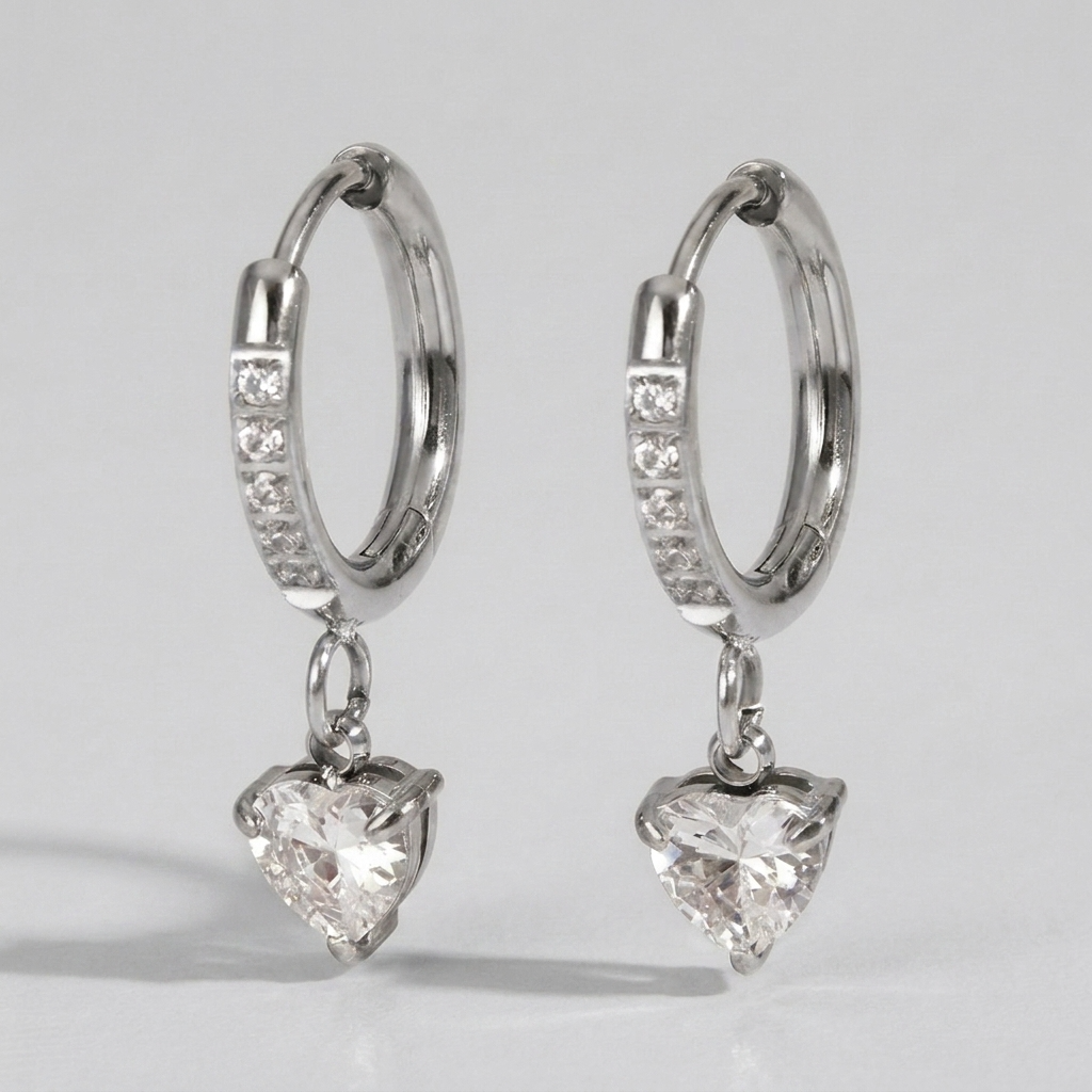 Aurélie Crystal Heart Silver Earrings