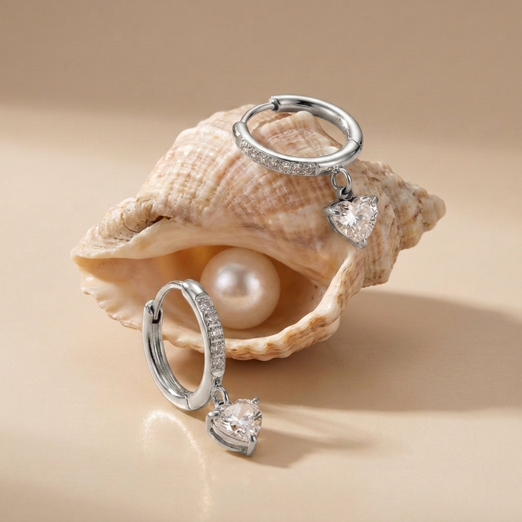 Aurélie Crystal Heart Silver Earrings