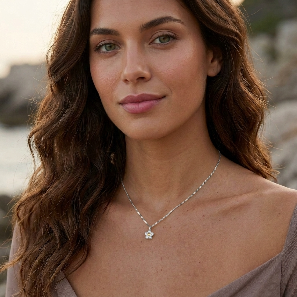 Céleste Crystal Flower Silver Necklace - Joie d’Or