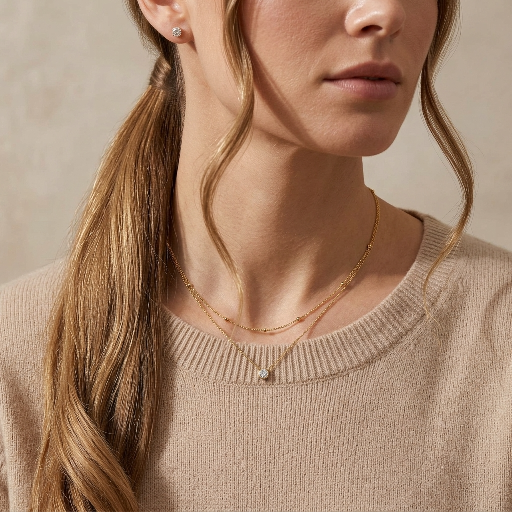 Amélie Layer Solitaire Gold Necklace - Joie d’Or
