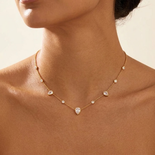 Lucie Pear Station Gold Necklace