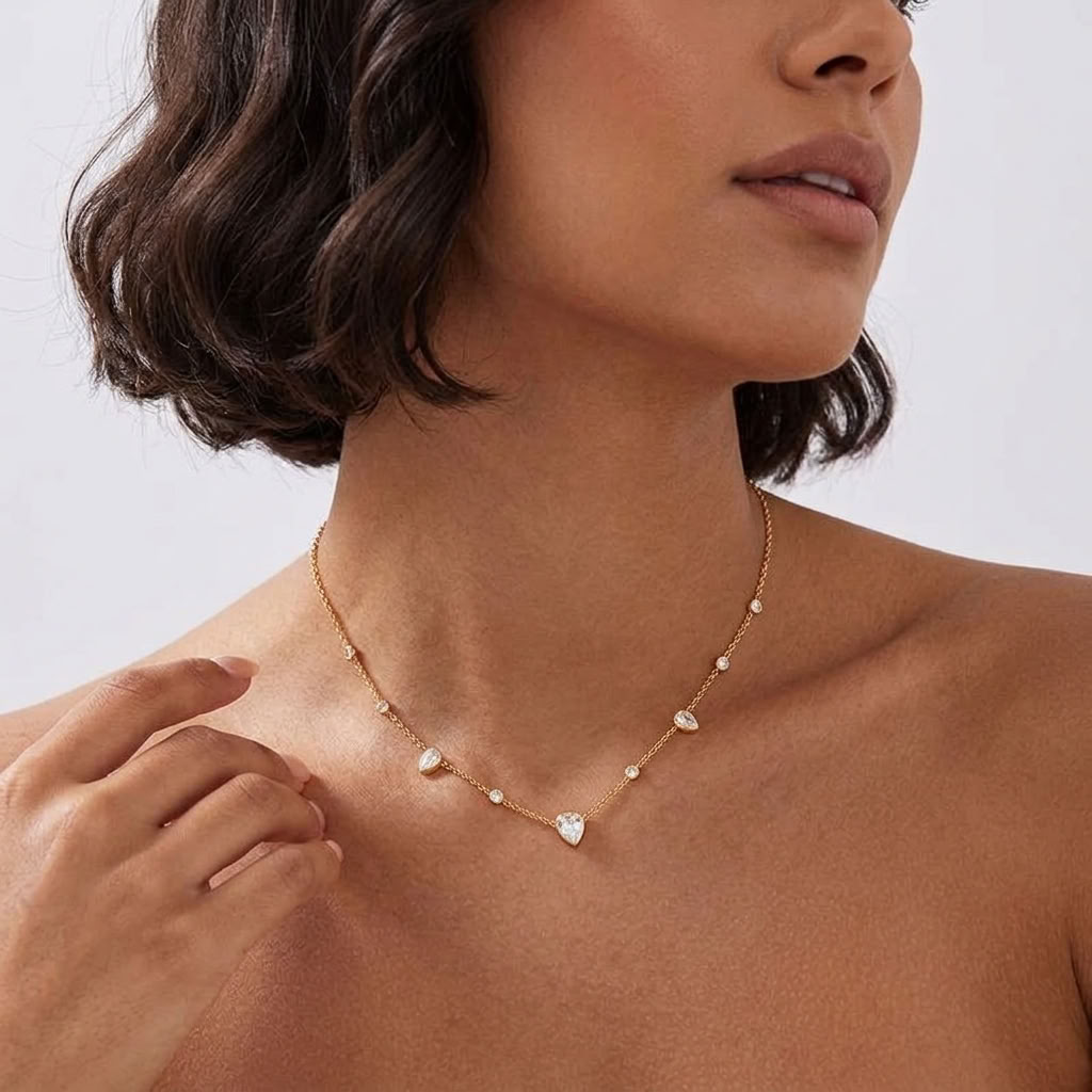 Lucie Pear Station Gold Necklace