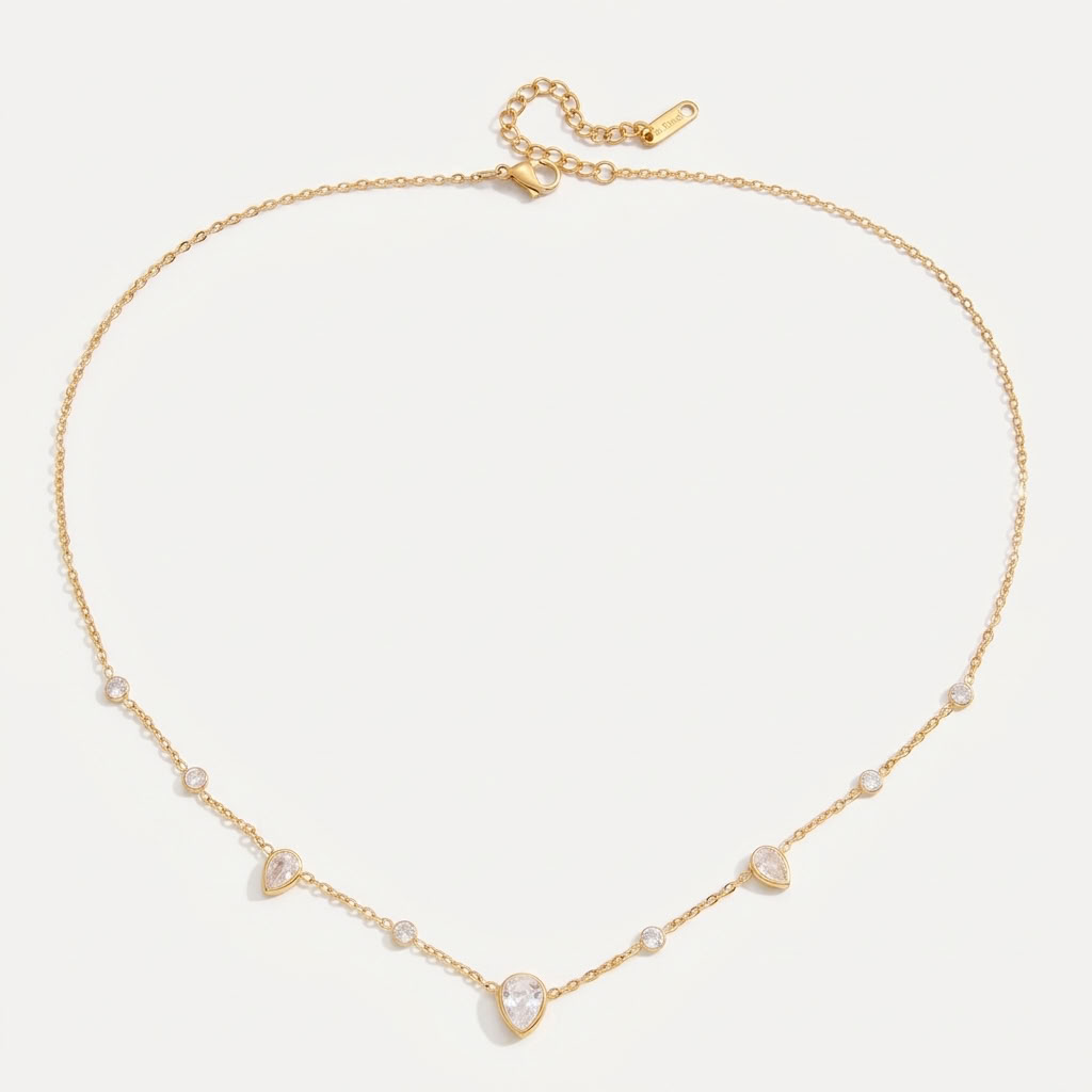 Lucie Pear Station Gold Necklace