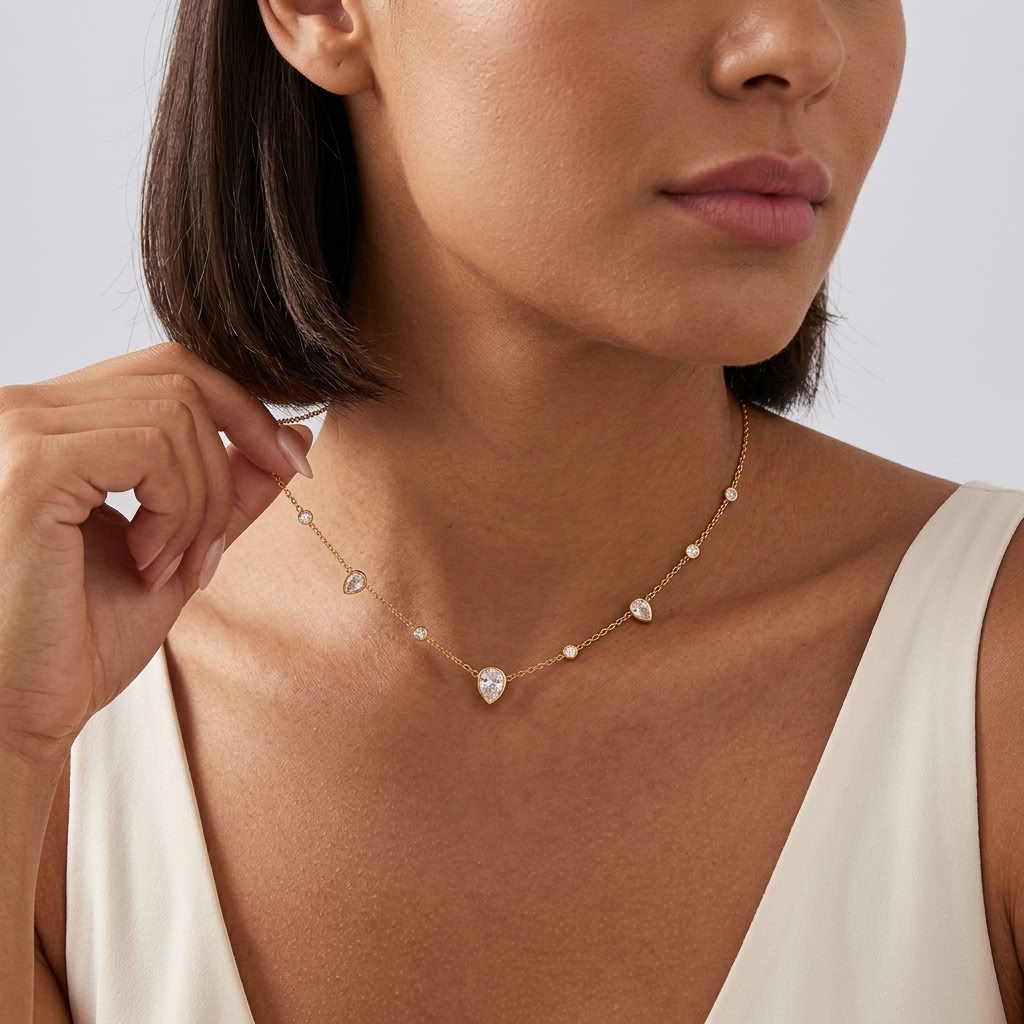 Lucie Pear Station Gold Necklace