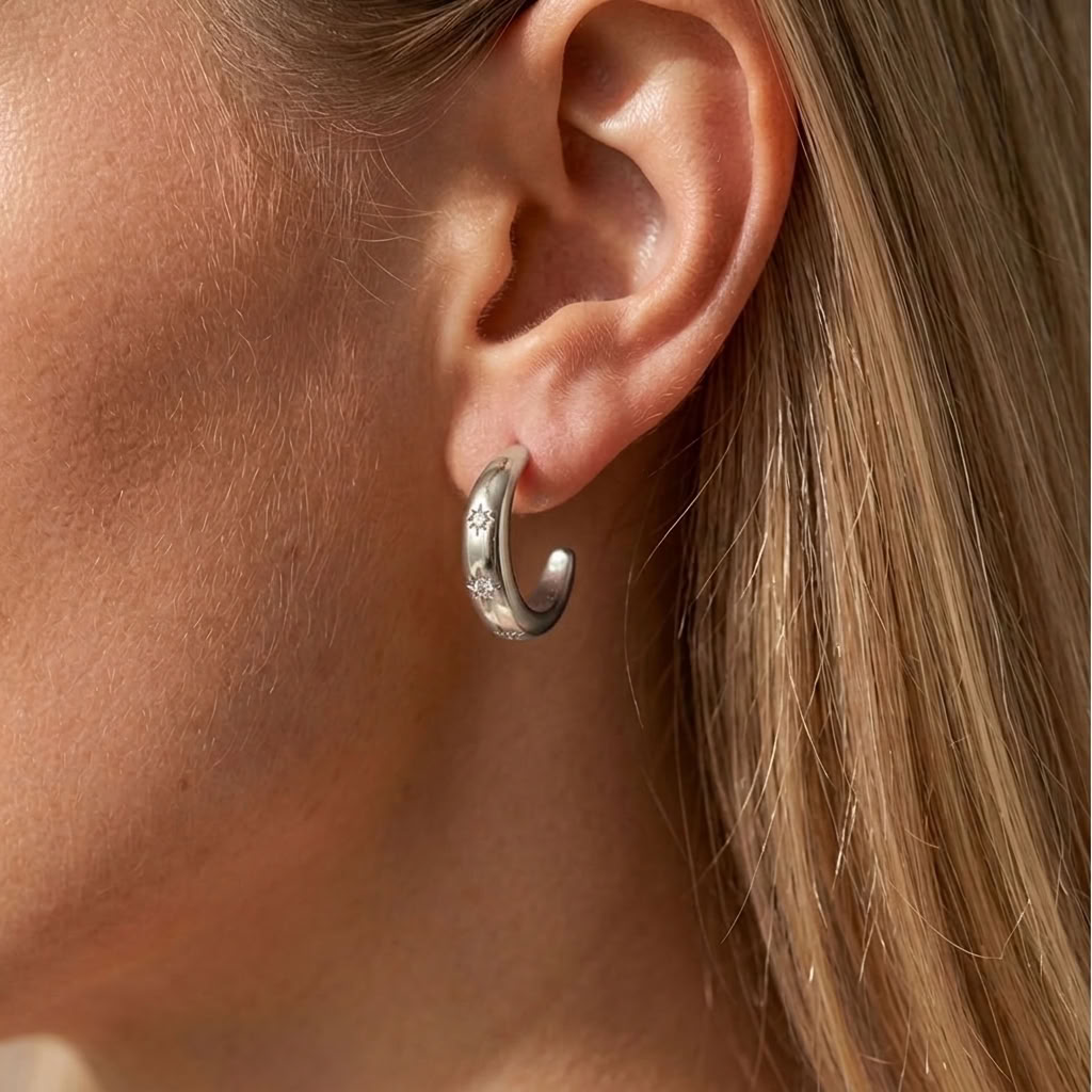 Luna Star Crescent Silver Earrings