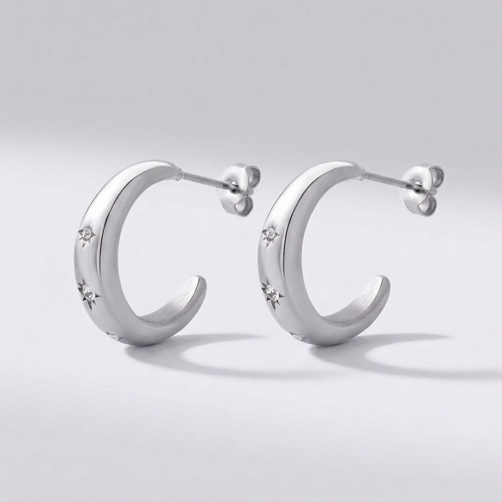 Luna Star Crescent Silver Earrings