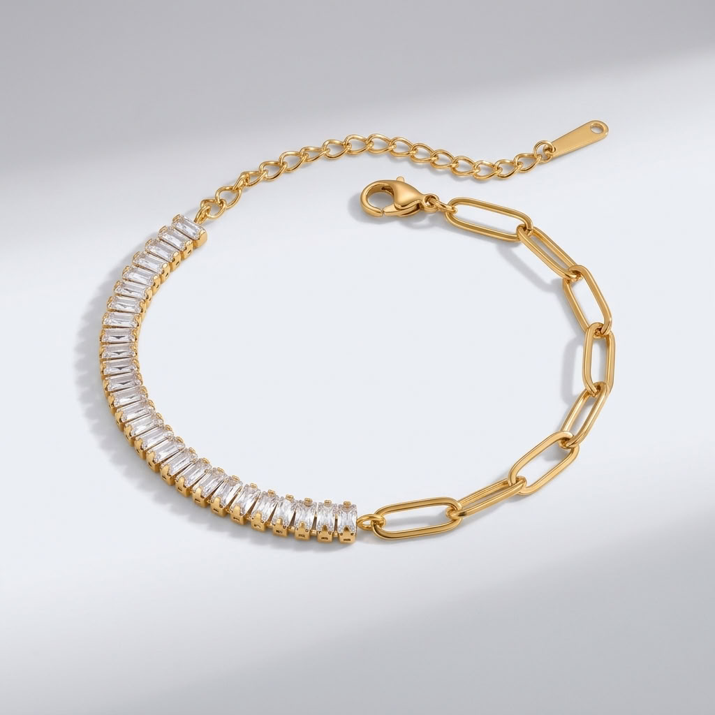 Chiara Baguette Paperclip Gold Bracelet
