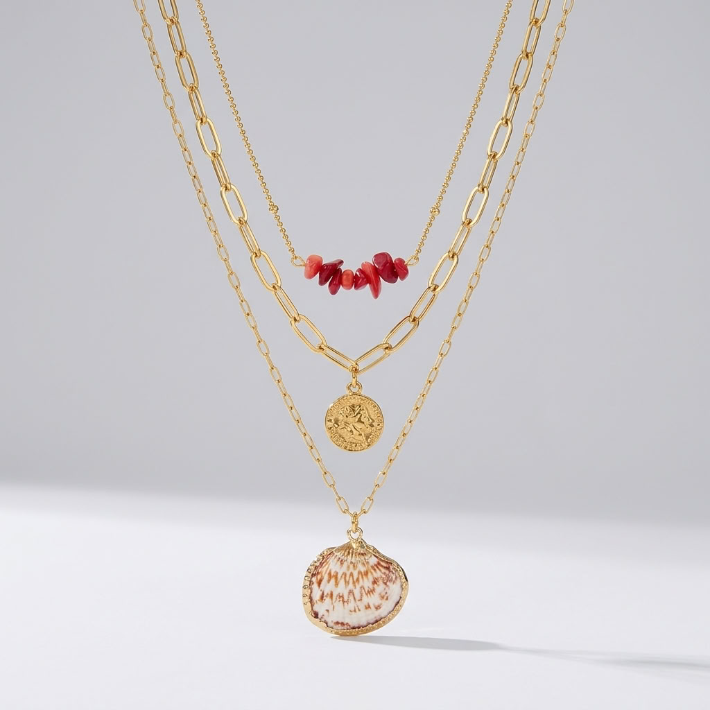 Calla Layered Shell Gold Necklace