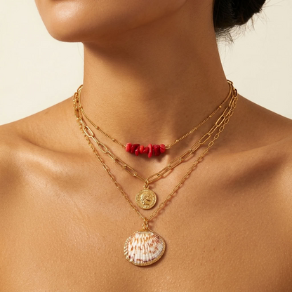 Calla Layered Shell Gold Necklace