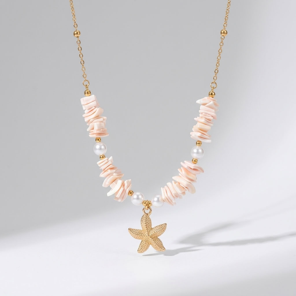 Solana Pink Shell Gold Necklace