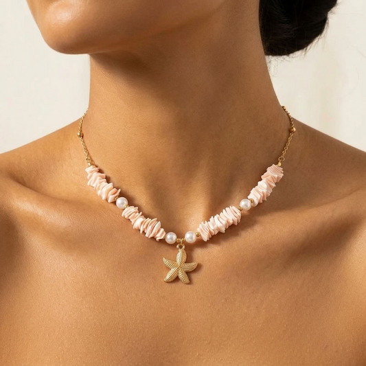 Solana Pink Shell Gold Necklace