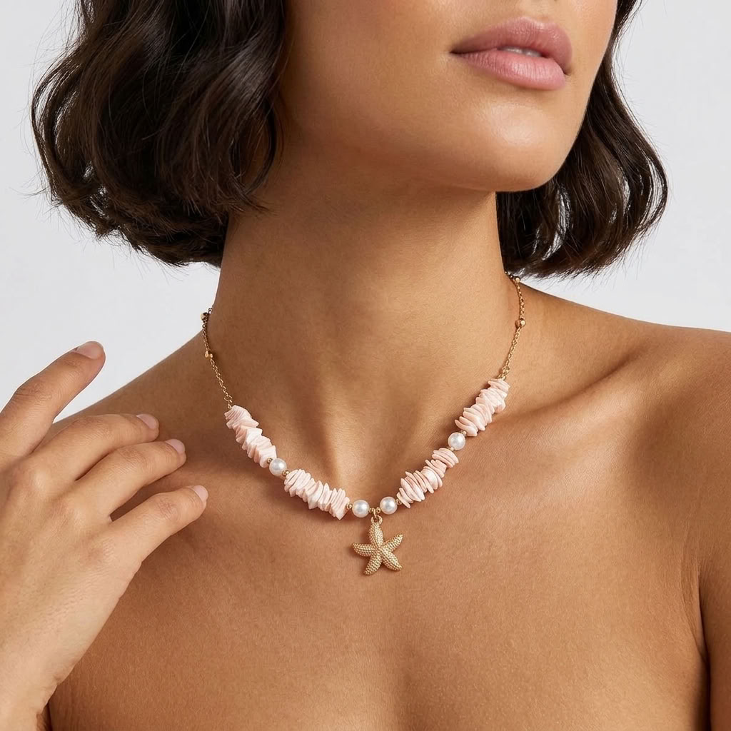 Solana Pink Shell Gold Necklace