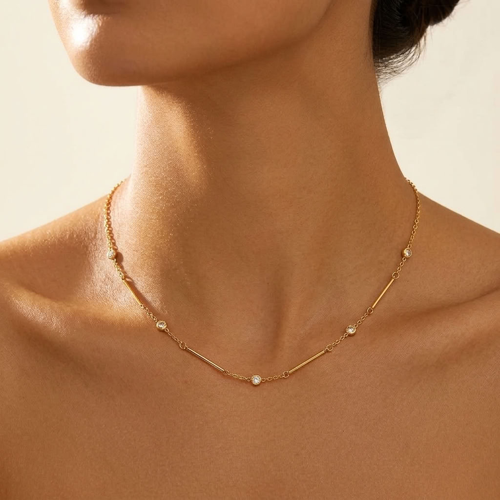 Lydia Crystal Station Gold Necklace