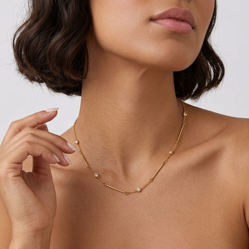 Lydia Crystal Station Gold Necklace